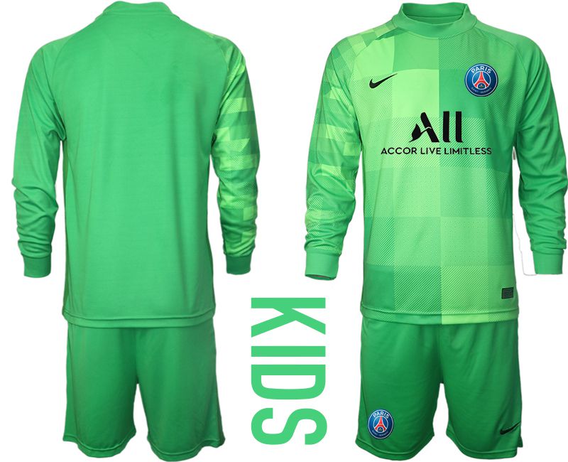 Youth 2021-2022 Club Paris St German green goalkeeper long sleeve blank Soccer Jersey->youth soccer jersey->Youth Jersey